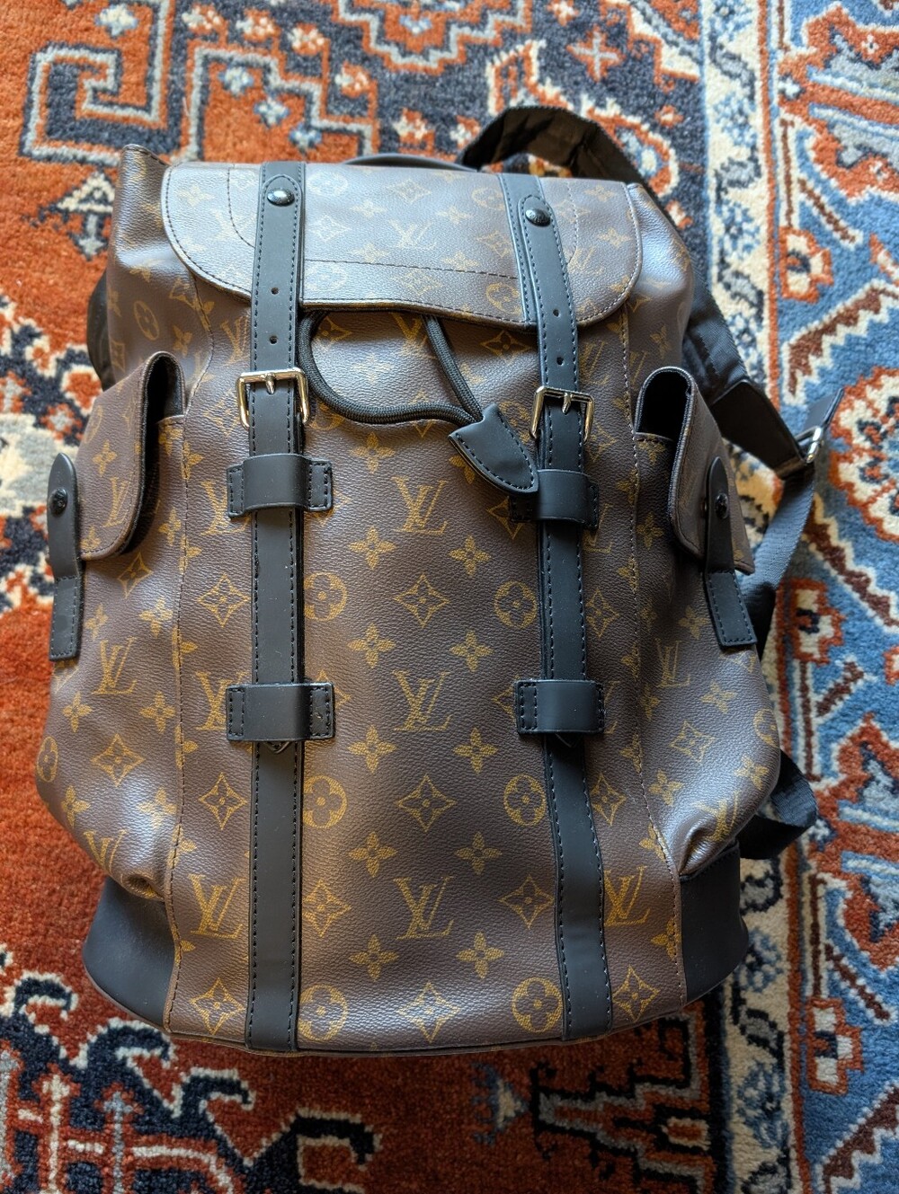 Designer Inspired Canvas Brown and Black Backpack